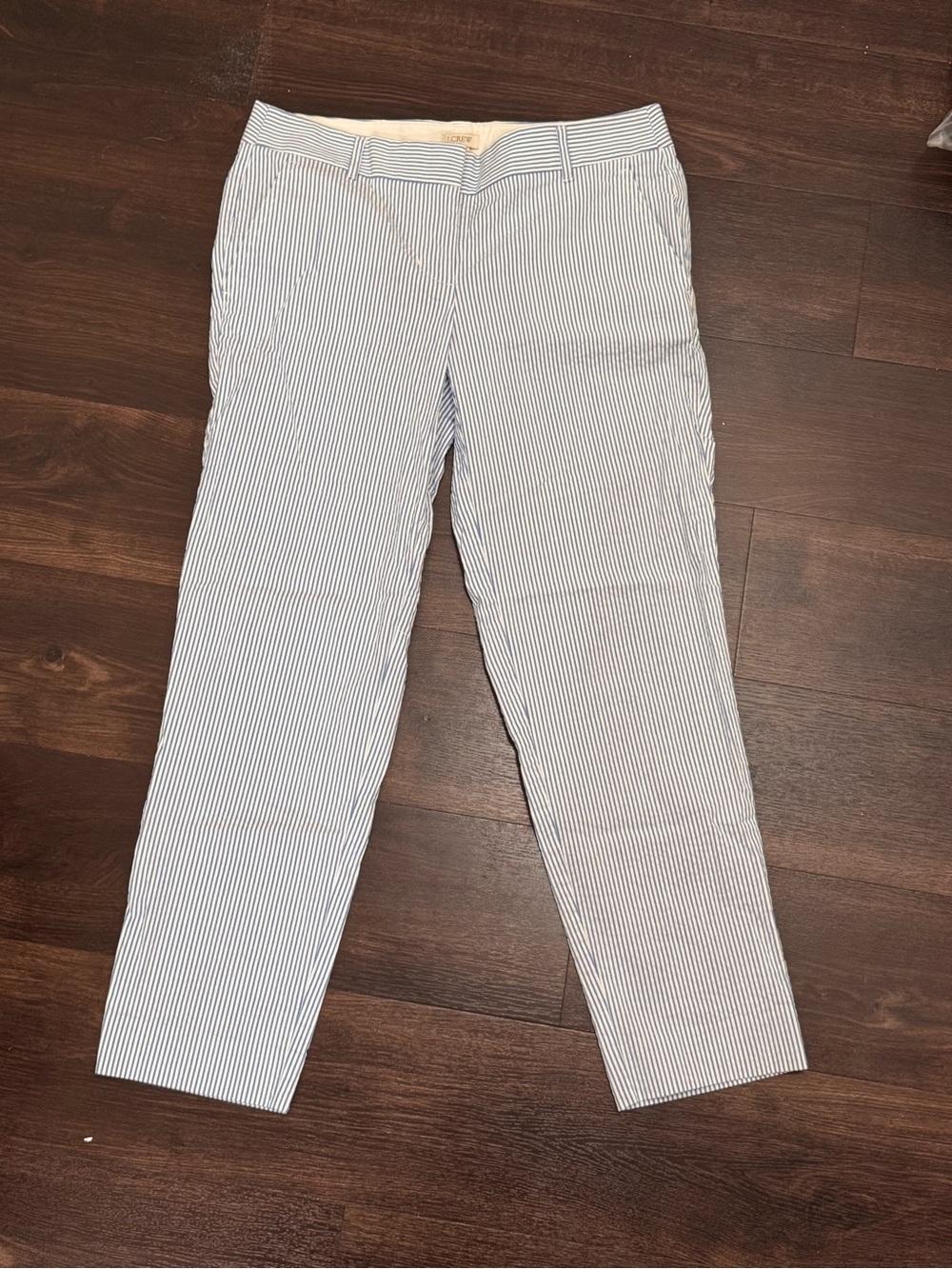 J. Crew White and Blue Pinstripe Cropped Pants